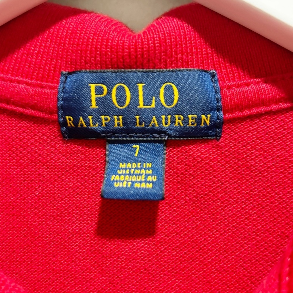 POLO RALPH LAUREN Kid’s Red Polo Shirt Bear Preppy Old Money Classic Size 7 - Picture 4 of 8
